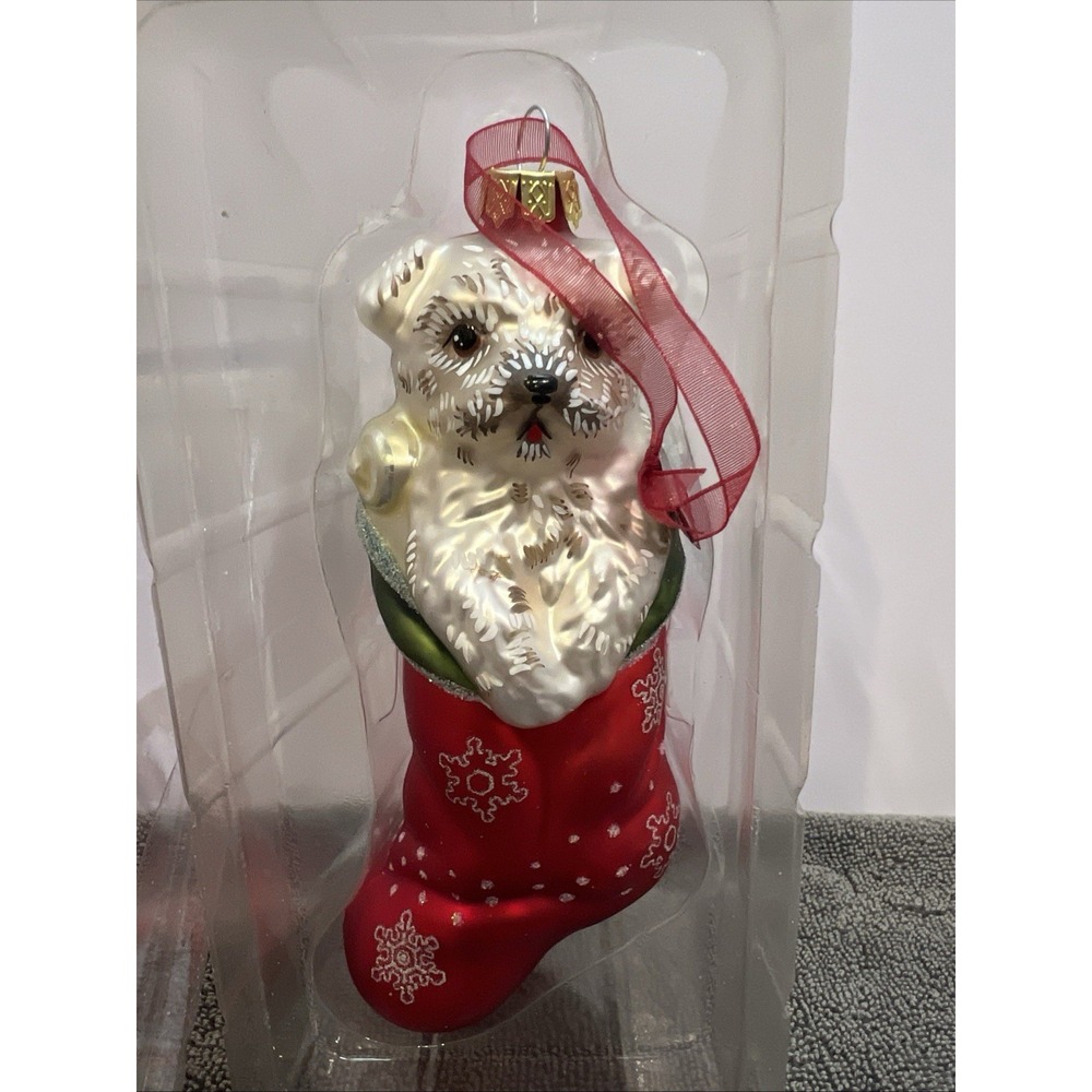 Puppy in Stocking Glass Ornament
